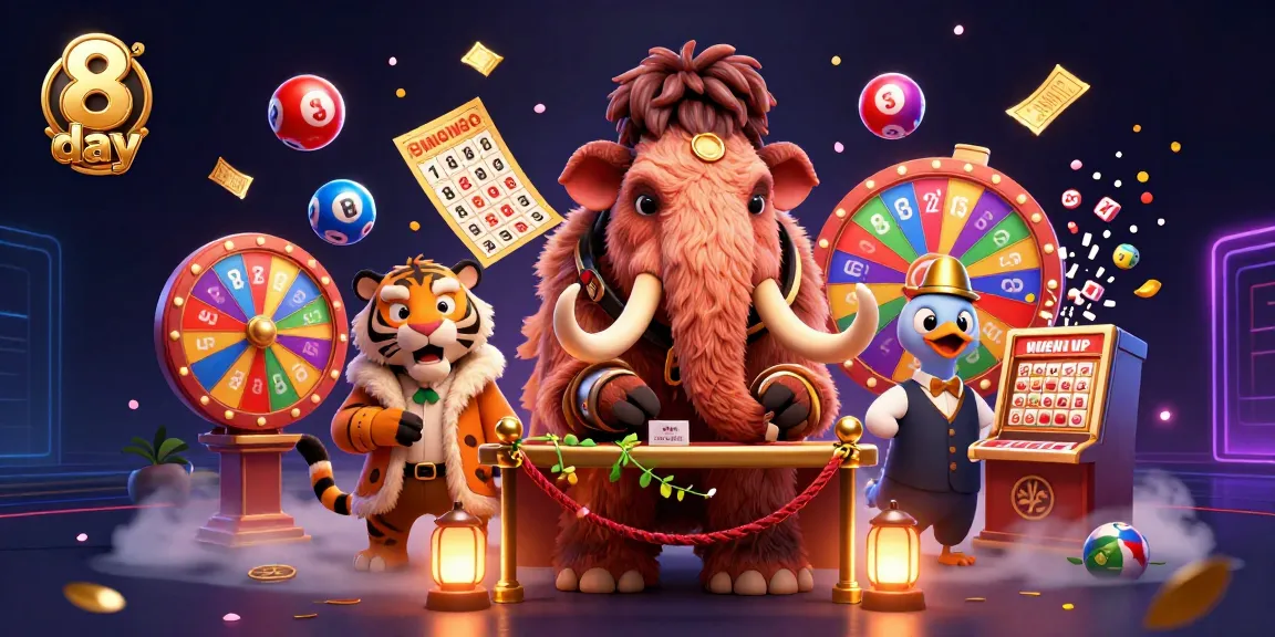 Join the excitement of the 8 day casino experience with dynamic lottery balls and lively characters.